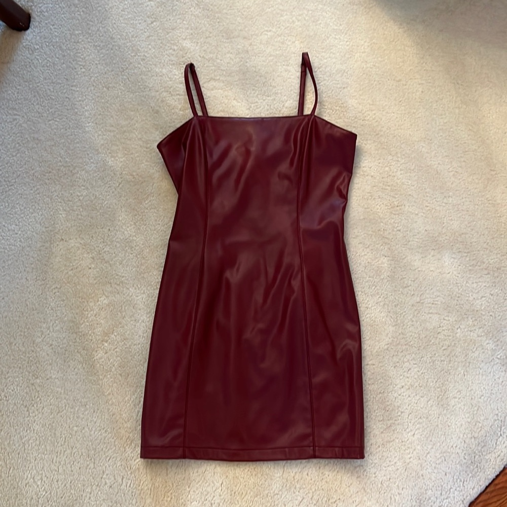 Maroon Faux Leather Mini Dress